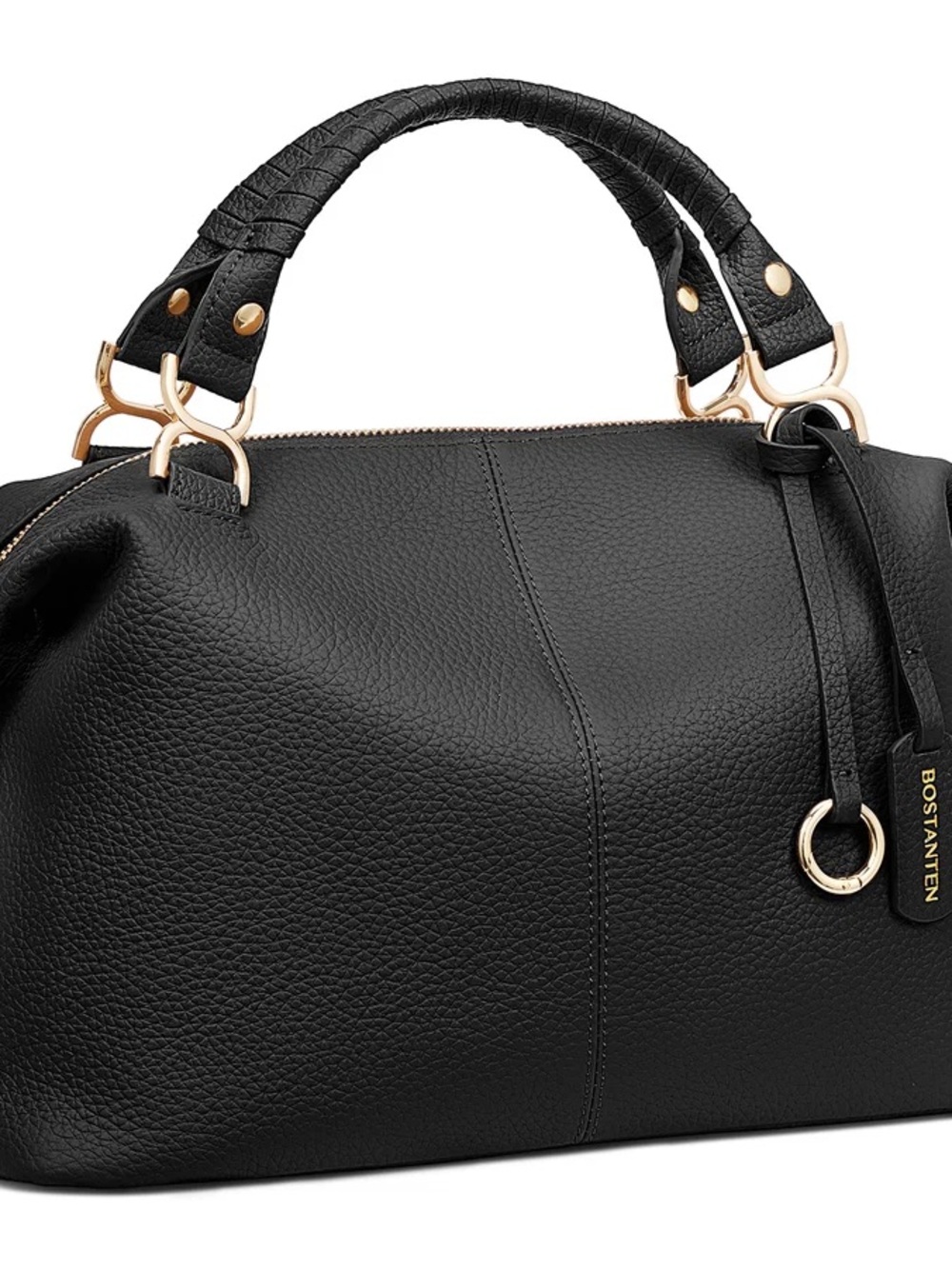 Bostanten new genuine leather black satchel purse handbag black pebble bag